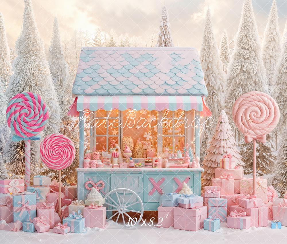 Kate Winter Candy Cart Lollipops Presents Fleece Backdrop Designed by Emetselch - Image 3