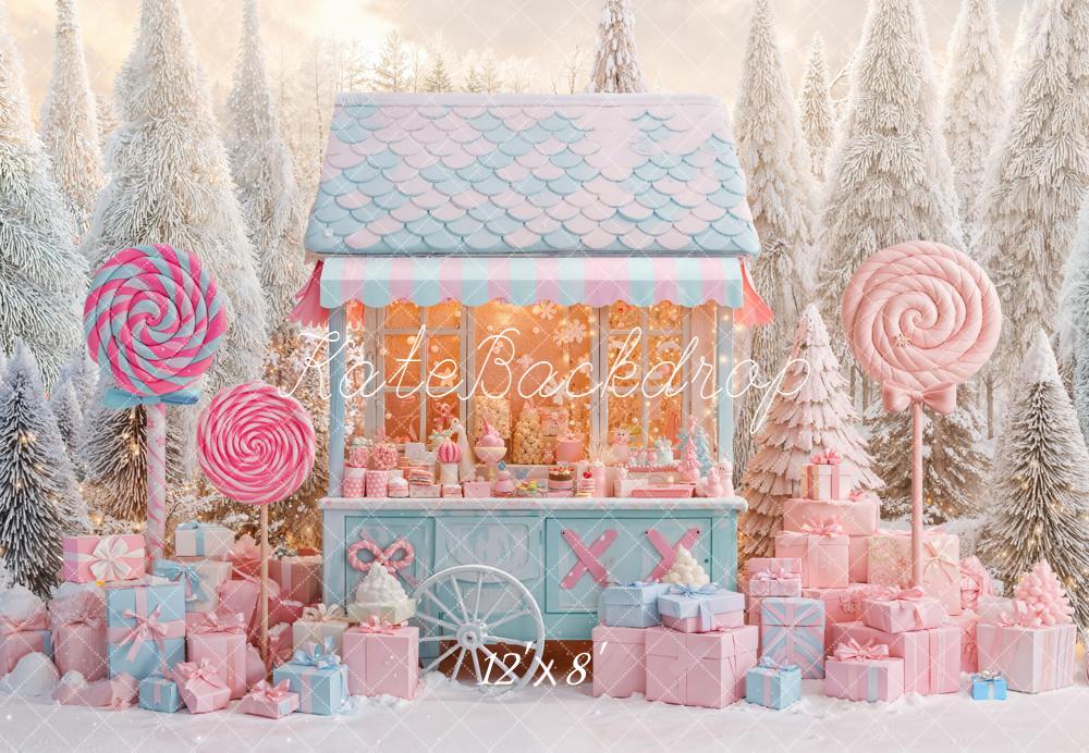 Kate Winter Candy Cart Lollipops Presents Fleece Backdrop Designed by Emetselch - Image 4