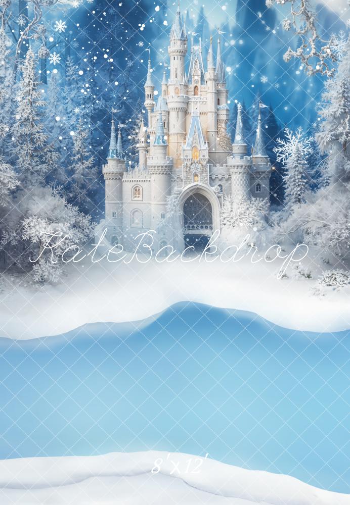 Kate Winter Castle Snowy Forest Fleece Backdrop Designed by Emetselch - Image 4