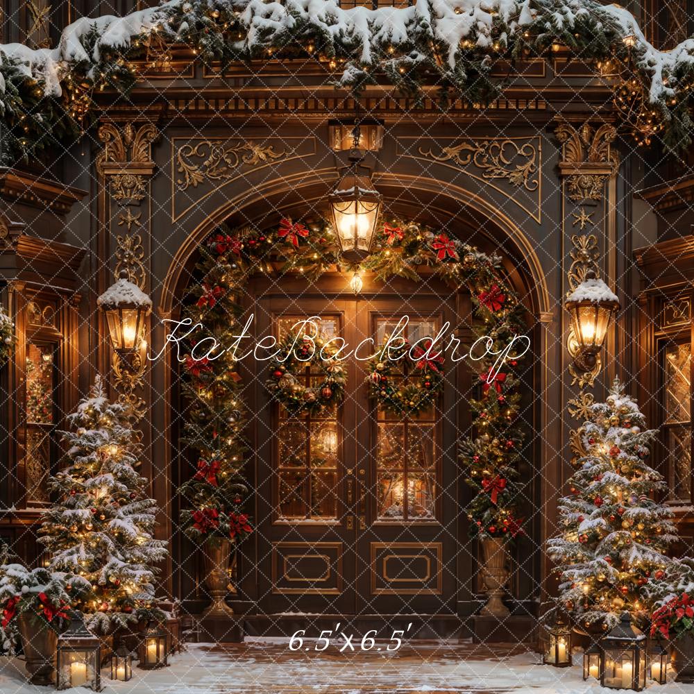 Kate Winter Christmas Brown Vintage Arched Door Backdrop Designed by Chain Photography - Image 2