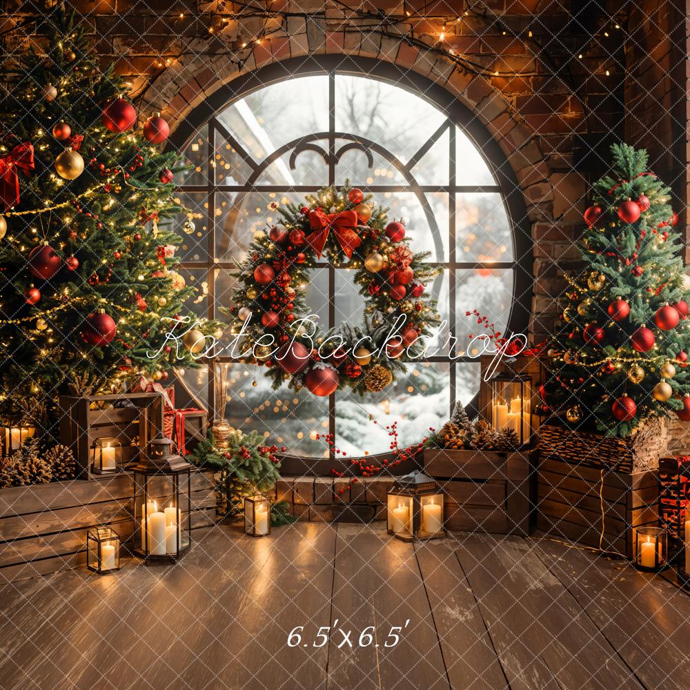 Kate Winter Christmas Circular Window Brick Wall Backdrop Designed by Emetselch - Image 2