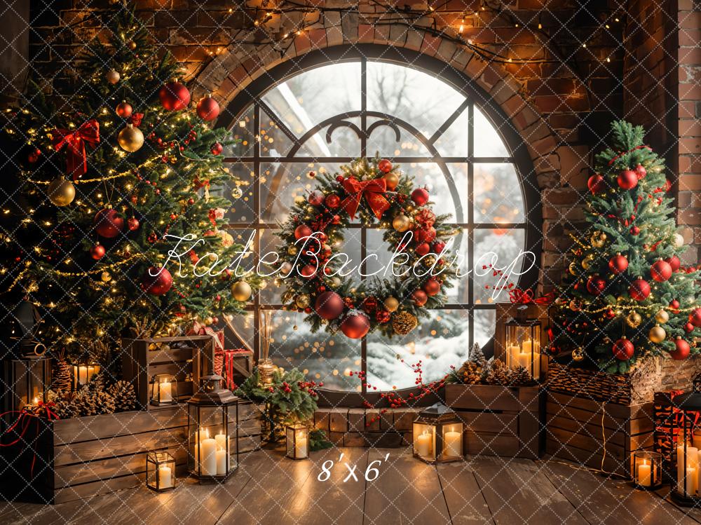 Kate Winter Christmas Circular Window Brick Wall Backdrop Designed by Emetselch - Image 3