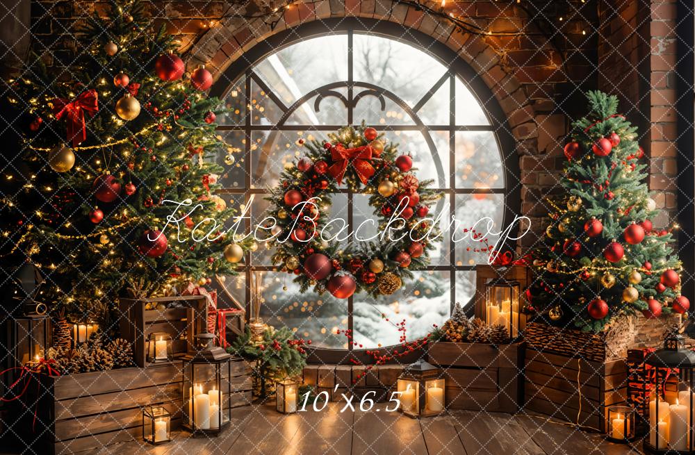 Kate Winter Christmas Circular Window Brick Wall Backdrop Designed by Emetselch - Image 4