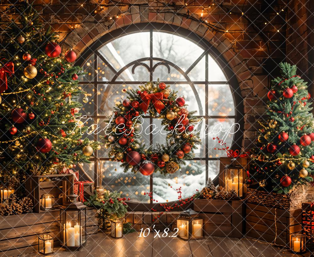 Kate Winter Christmas Circular Window Brick Wall Backdrop Designed by Emetselch - Image 5