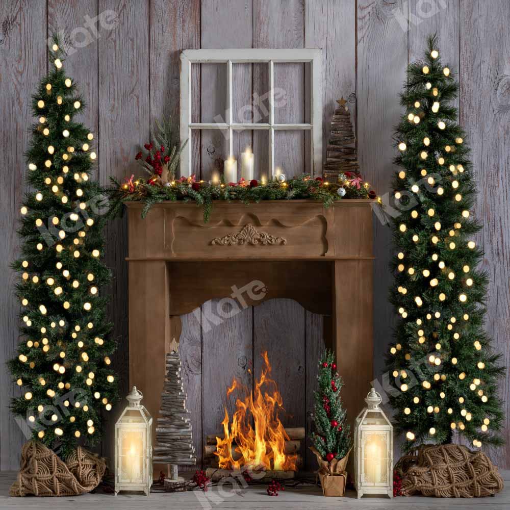 Kate Winter Christmas Fireplace Backdrop Designed by Emetselch - Image 2