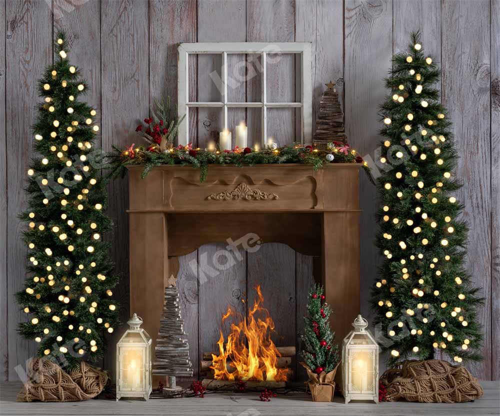 Kate Winter Christmas Fireplace Backdrop Designed by Emetselch - Image 3