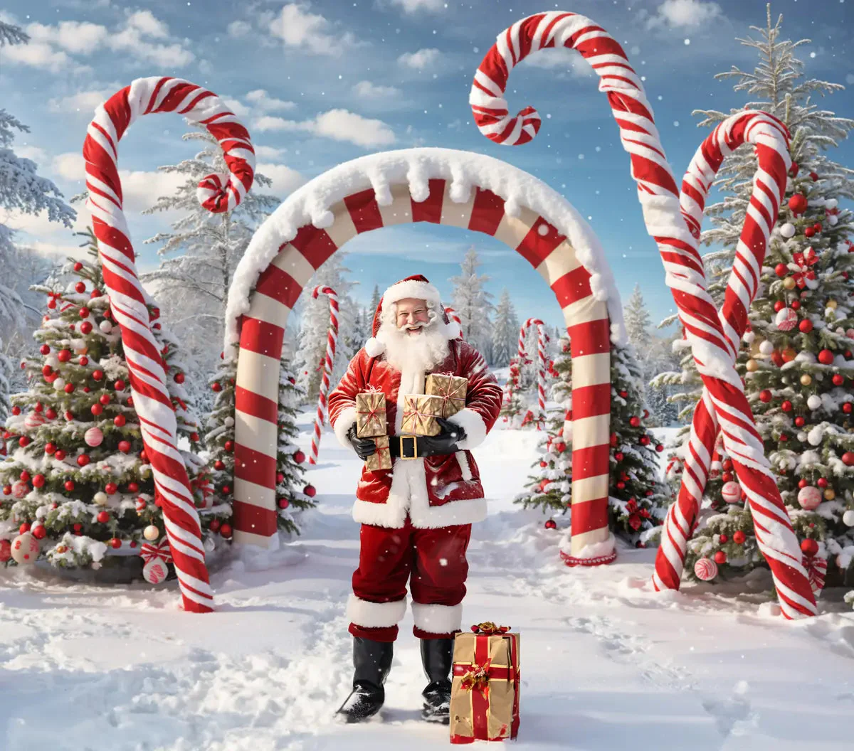 Kate Winter Christmas Forest Snow Candy Arch Backdrop Designed by Chain Photography - Image 5
