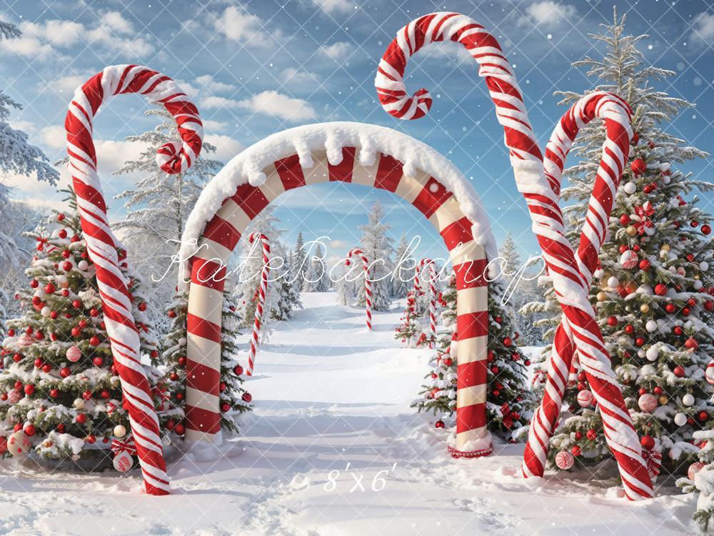 Kate Winter Christmas Forest Snow Candy Arch Backdrop Designed by Chain Photography - Image 7