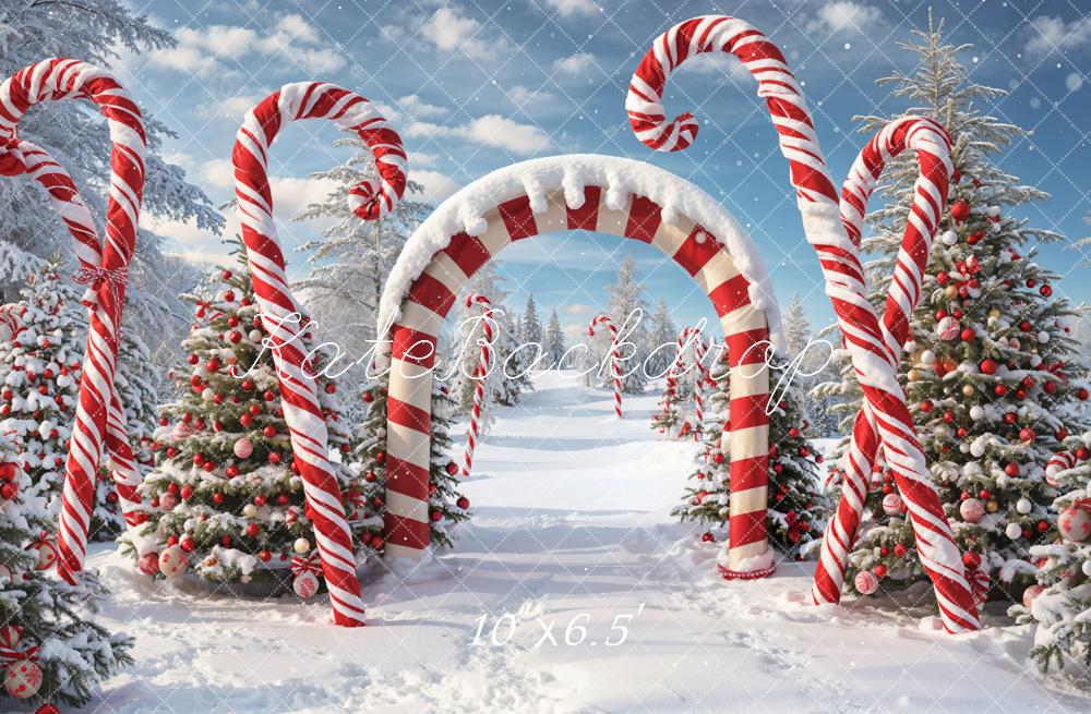 Kate Winter Christmas Forest Snow Candy Arch Backdrop Designed by Chain Photography - Image 8