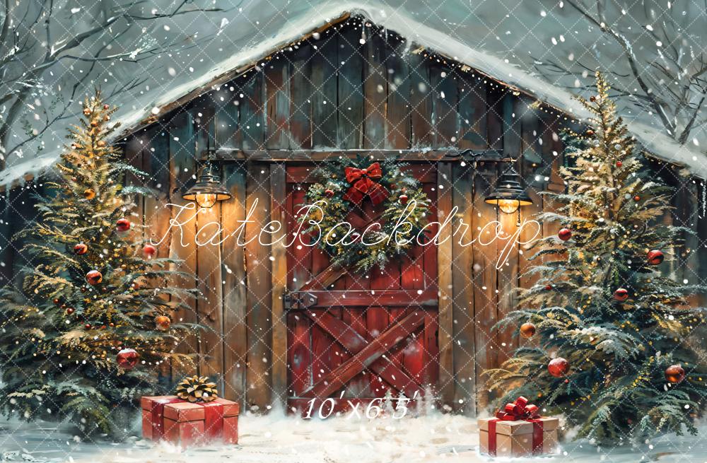 Kate Winter Christmas Night Wooden Barn House Backdrop Designed by Chain Photography - Image 4
