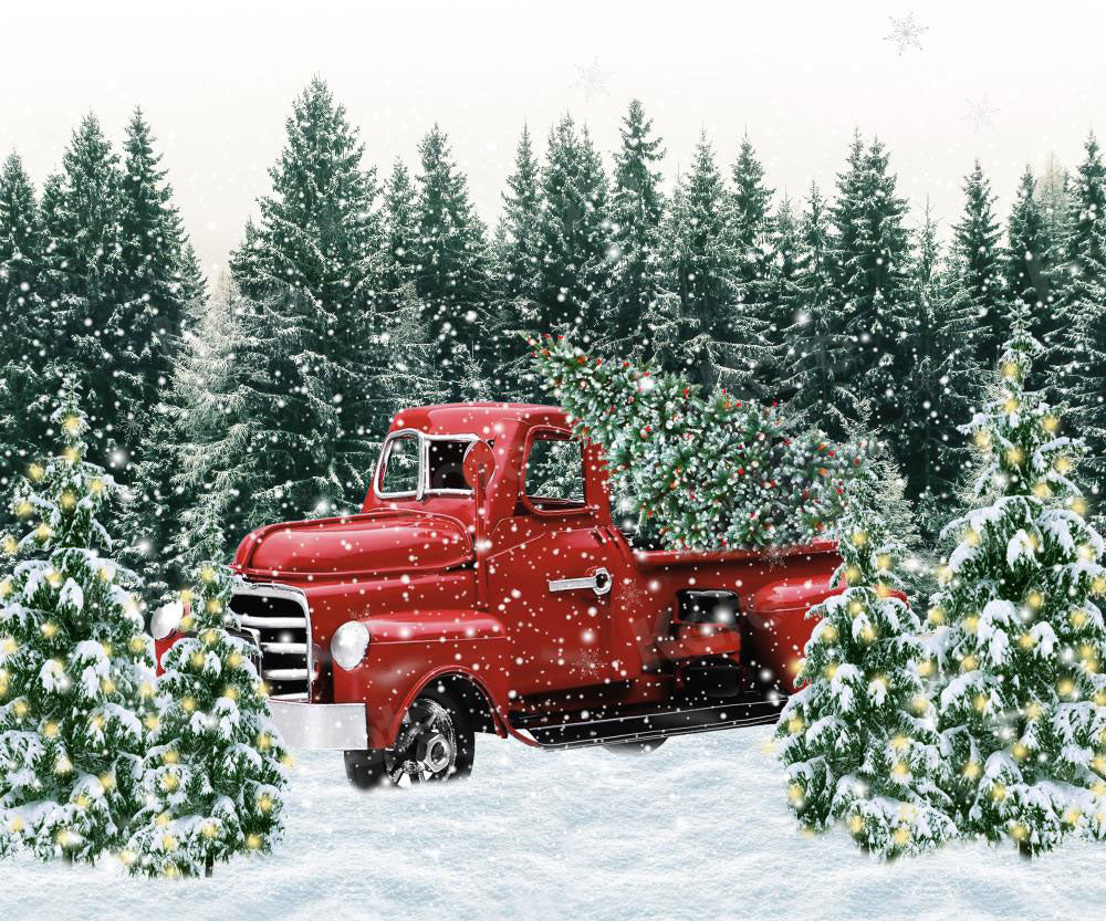Kate Winter Christmas Red Car Forest Backdrop for Photography - Image 3