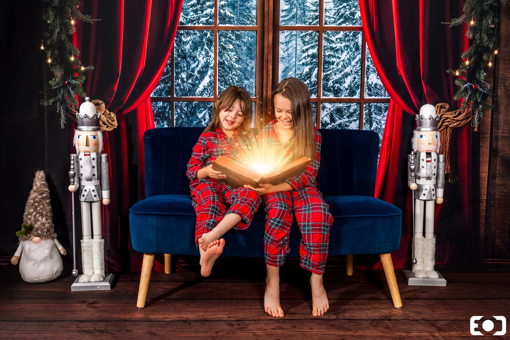 Kate Winter Christmas Red Curtain Window Backdrop Designed by Emetselch - Image 3