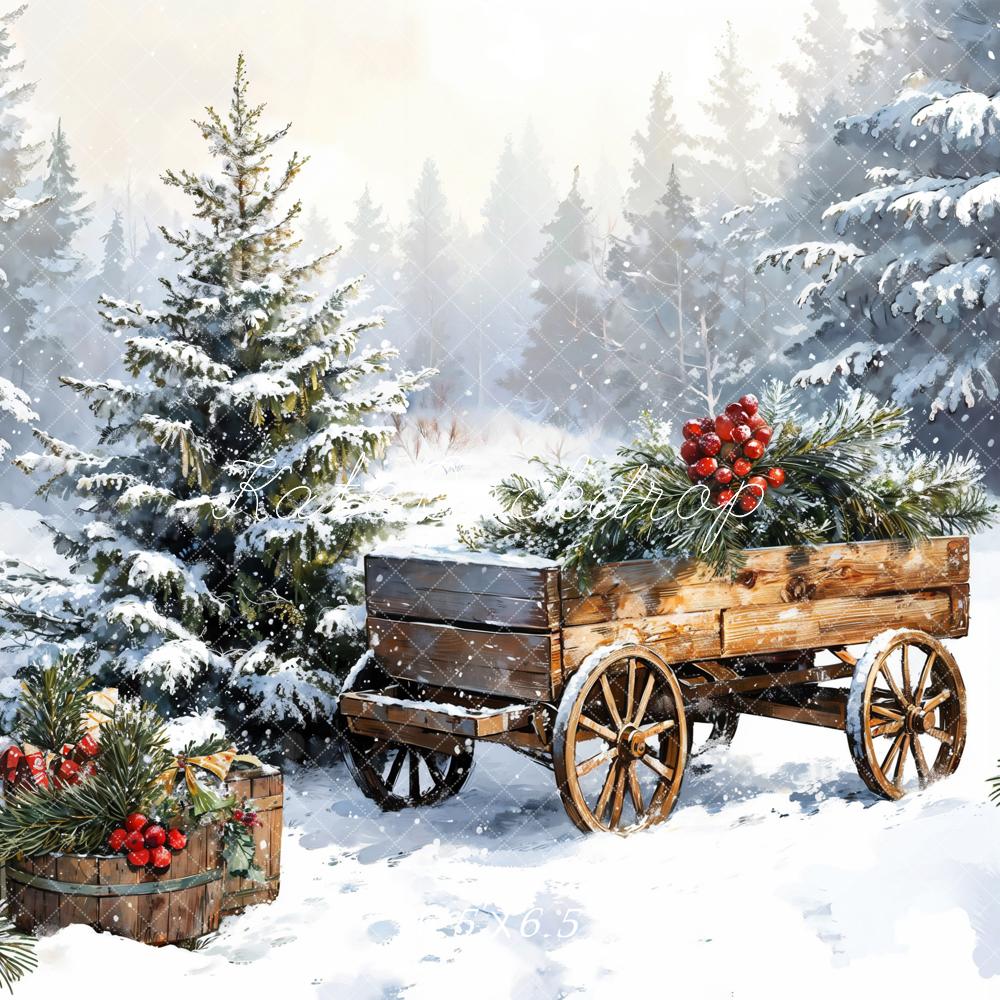 Kate Winter Christmas Snow Carriages Backdrop Designed by Emetselch - Image 2