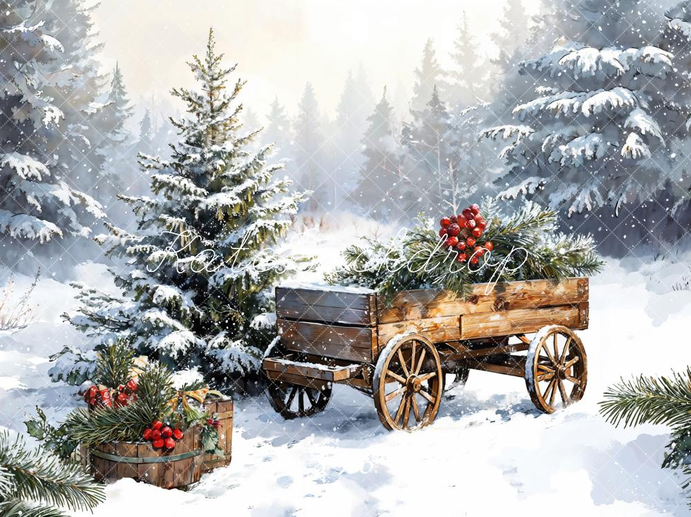 Kate Winter Christmas Snow Carriages Backdrop Designed by Emetselch - Image 3