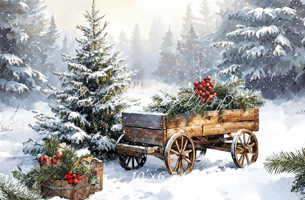 Kate Winter Christmas Snow Carriages Backdrop Designed by Emetselch - Image 4