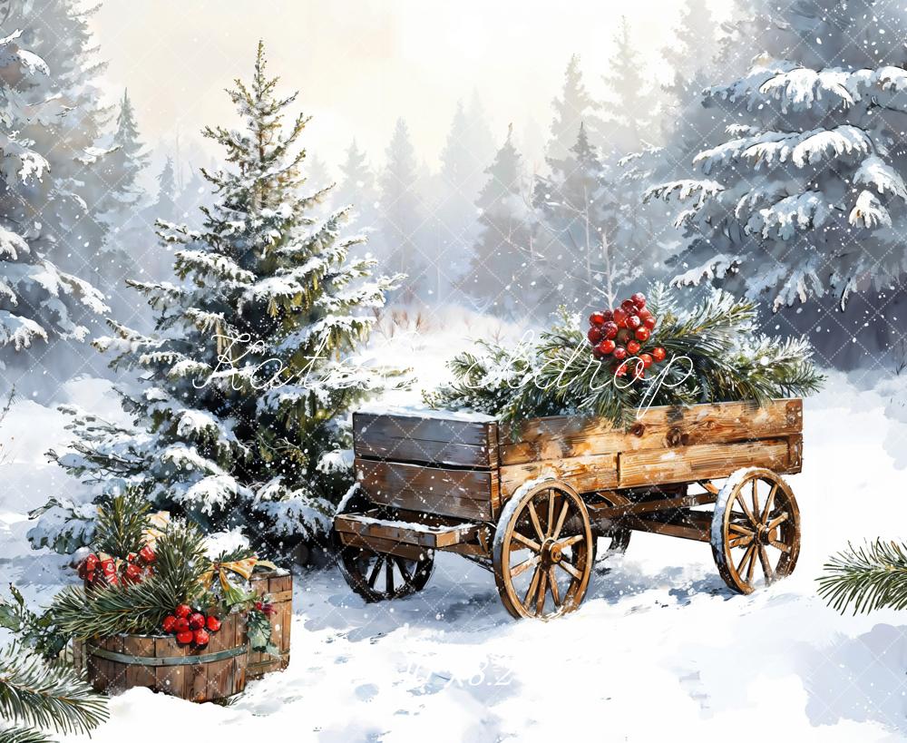 Kate Winter Christmas Snow Carriages Backdrop Designed by Emetselch - Image 5