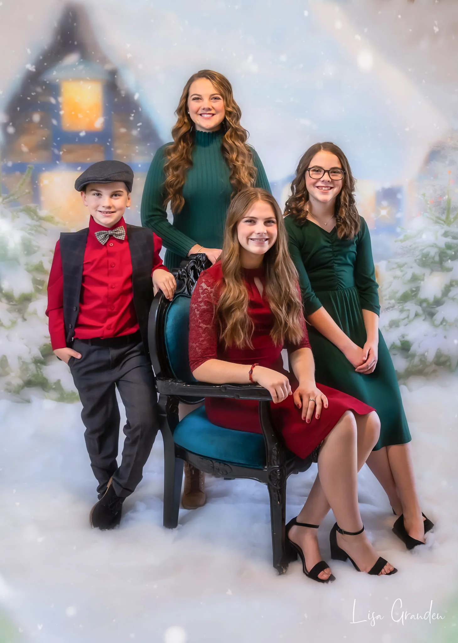 Kate Winter Christmas Snow House Tree Backdrop for Photography - Image 5