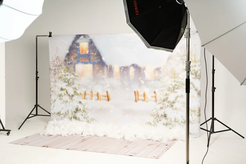 Kate Winter Christmas Snow House Tree Backdrop for Photography - Image 7