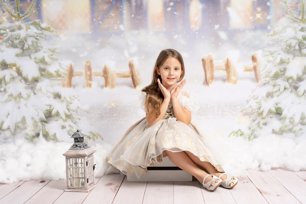 Kate Winter Christmas Snow House Tree Backdrop for Photography - Image 8