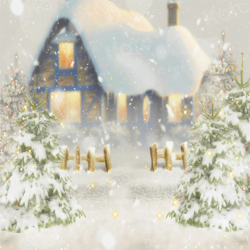 Kate Winter Christmas Snow House Tree Backdrop for Photography - Image 9