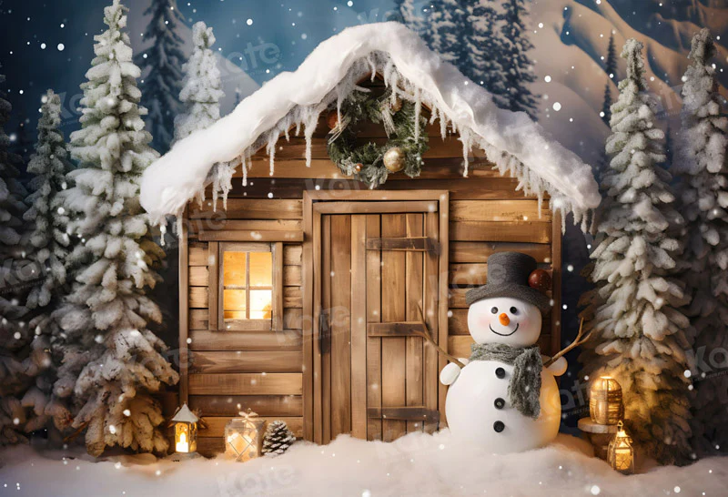 Kate Winter Christmas Snowman House Backdrop for Photography - Image 2