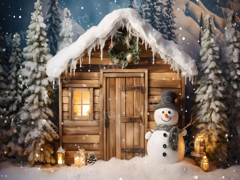 Kate Winter Christmas Snowman House Backdrop for Photography - Image 4