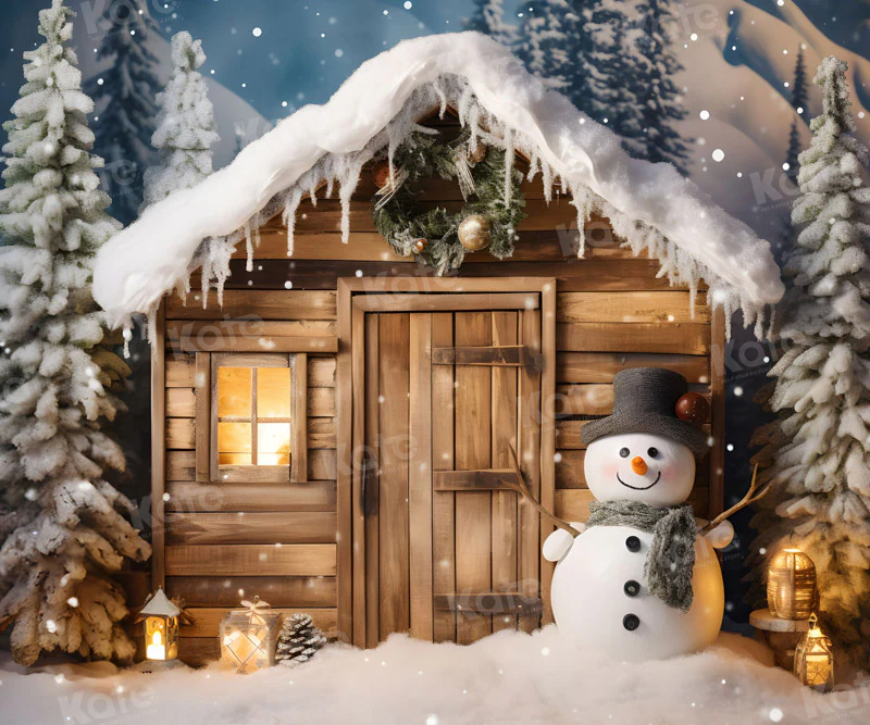 Kate Winter Christmas Snowman House Backdrop for Photography - Image 5