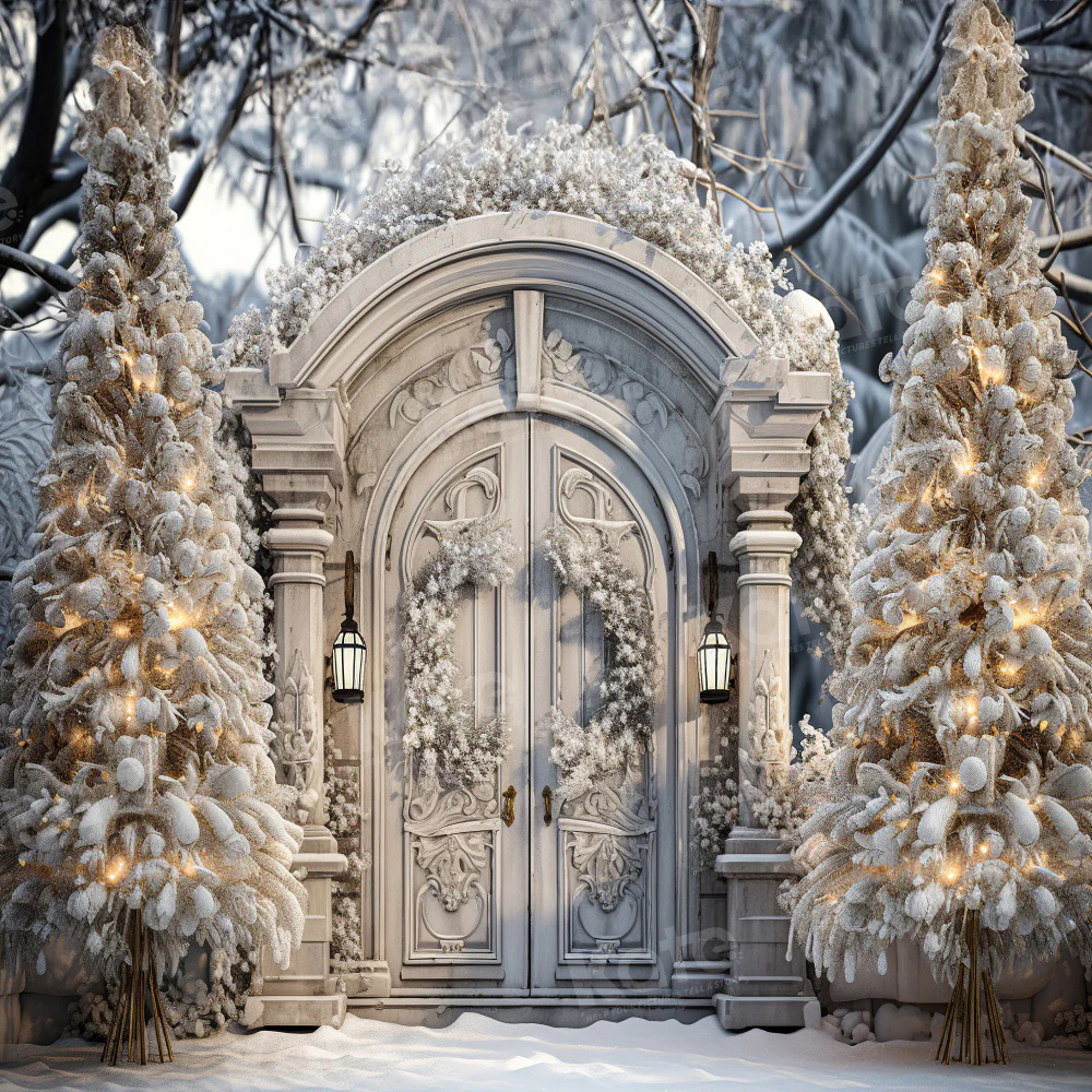 Kate Winter Christmas Snowy Door Tree Backdrop for Photography - Image 8