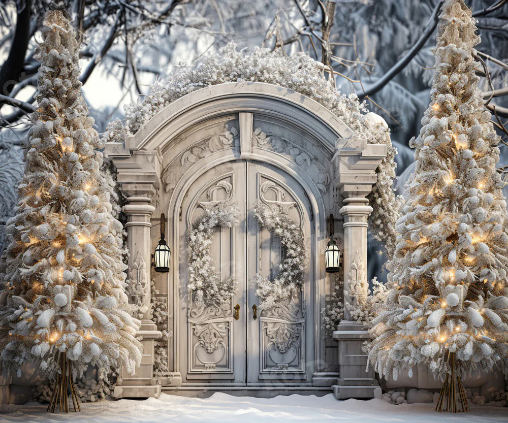 Kate Winter Christmas Snowy Door Tree Backdrop for Photography - Image 9