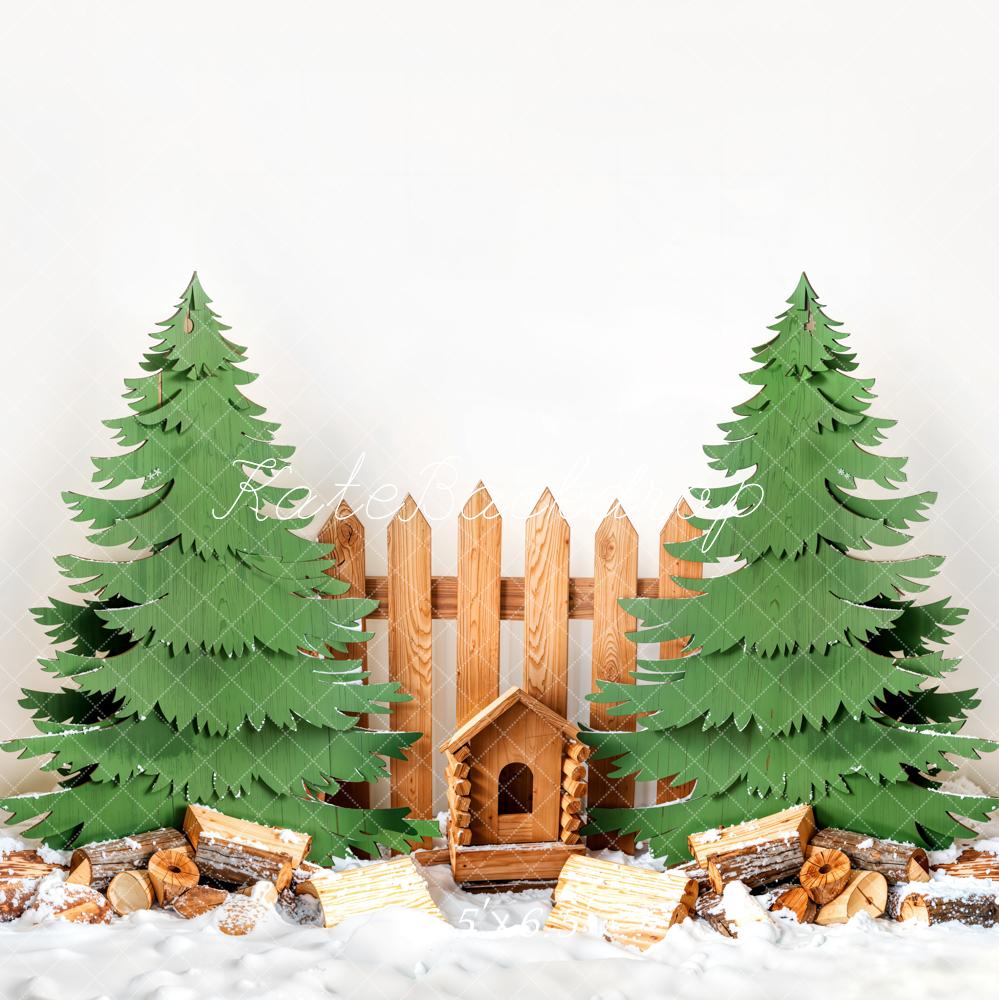 Kate Winter Christmas Tree Fence Backdrop Designed by Emetselch - Image 2