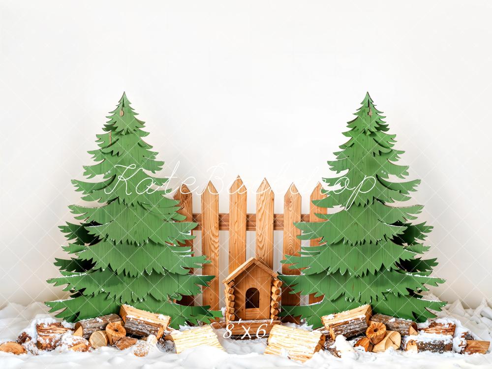 Kate Winter Christmas Tree Fence Backdrop Designed by Emetselch - Image 3