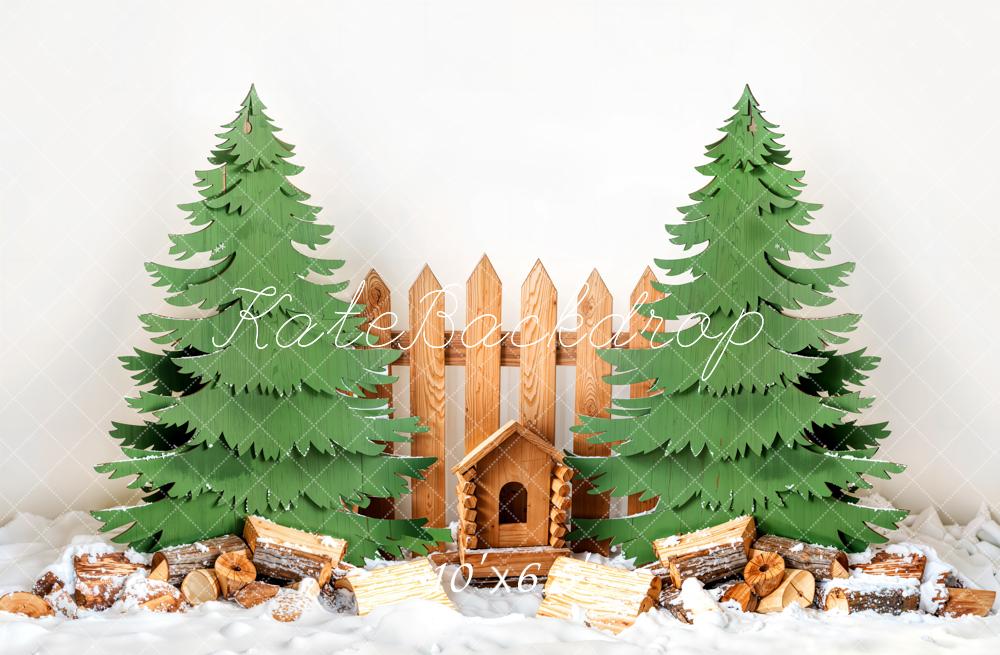 Kate Winter Christmas Tree Fence Backdrop Designed by Emetselch - Image 4