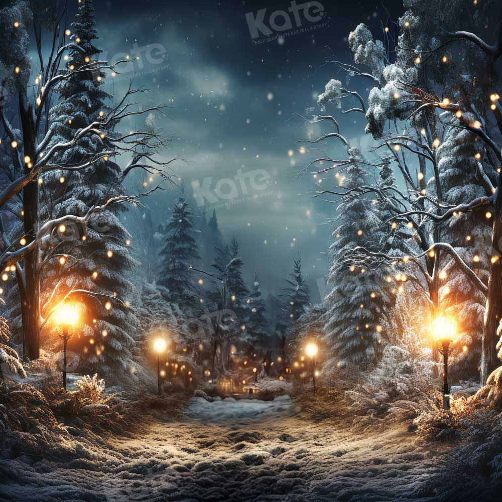 Kate Winter Christmas Tree Night Backdrop for Photography - Image 2