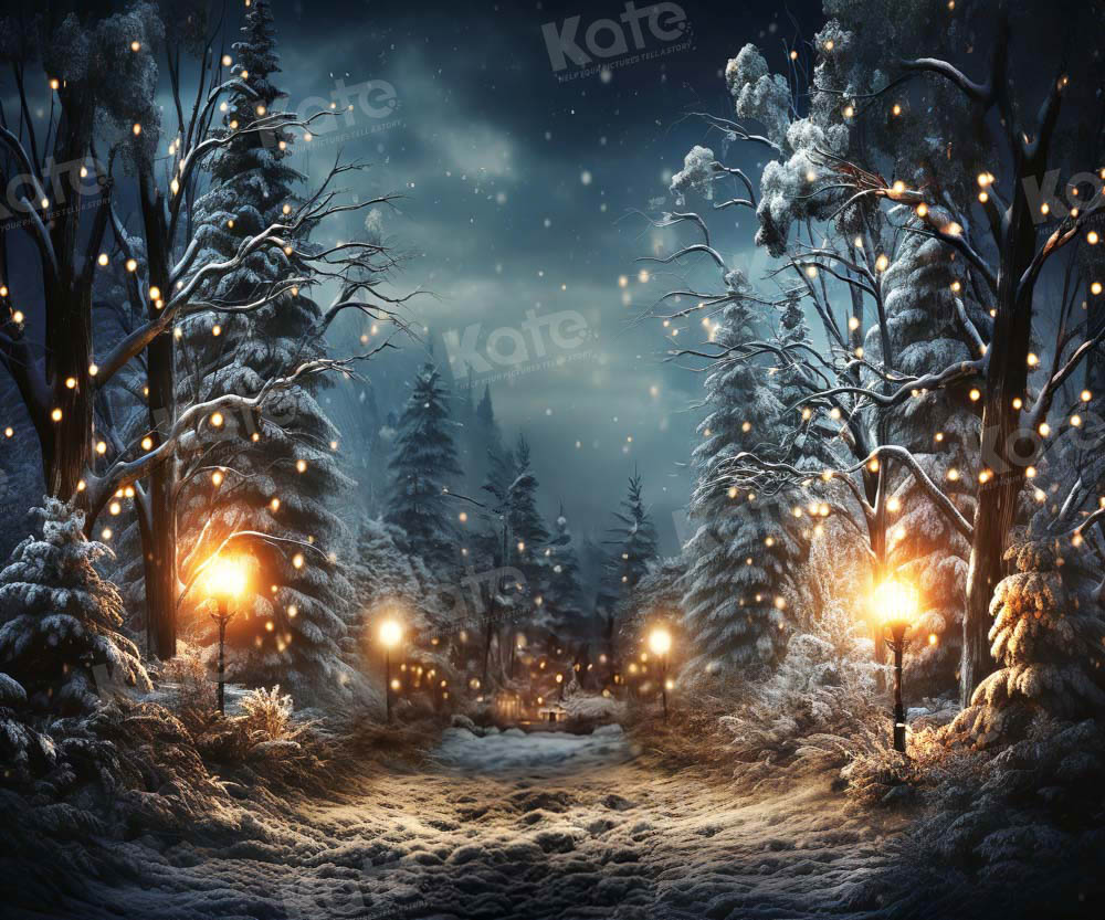 Kate Winter Christmas Tree Night Backdrop for Photography - Image 3