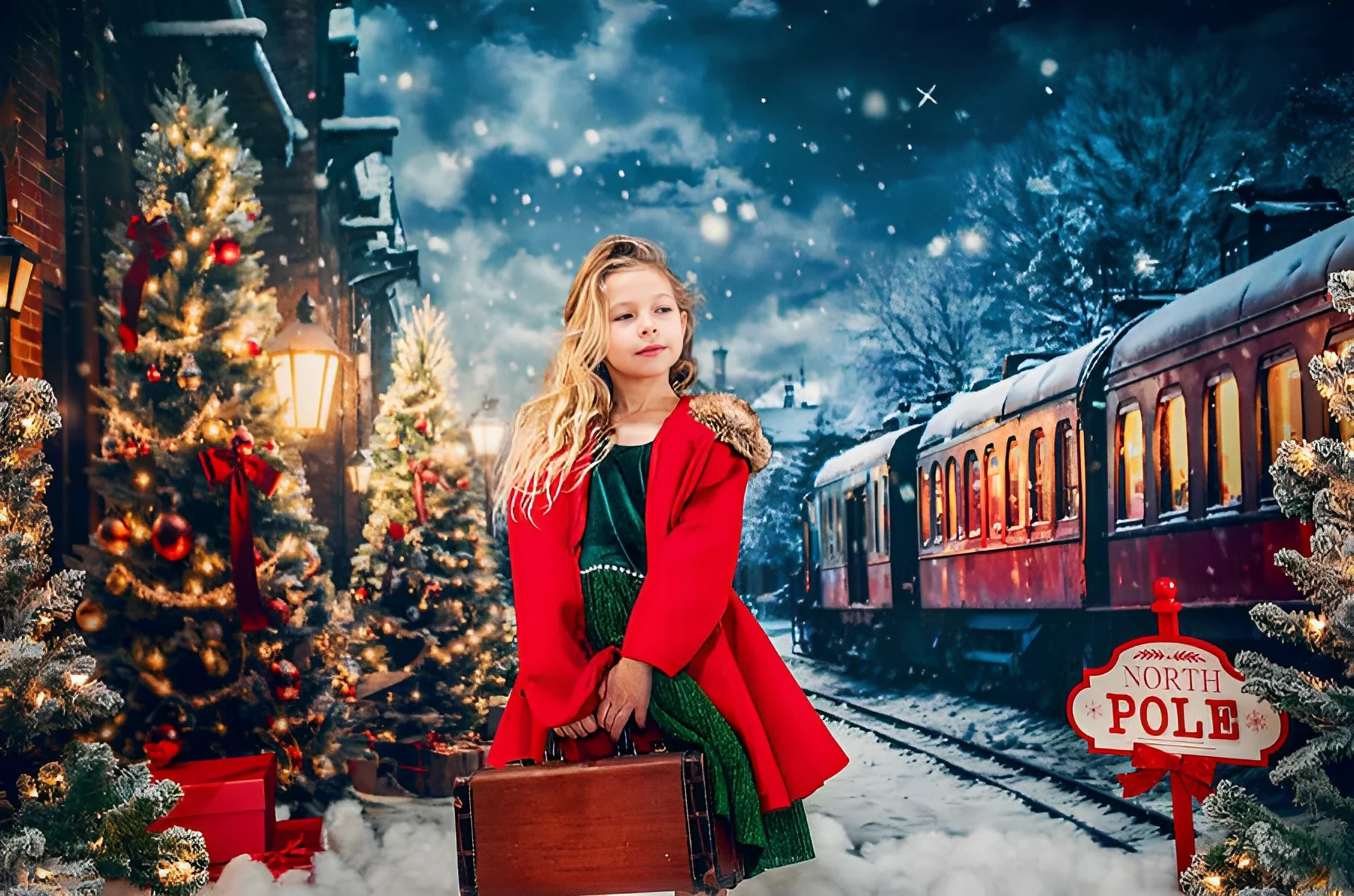 Kate Winter Christmas Tree Train Backdrop Designed by Emetselch - Image 3