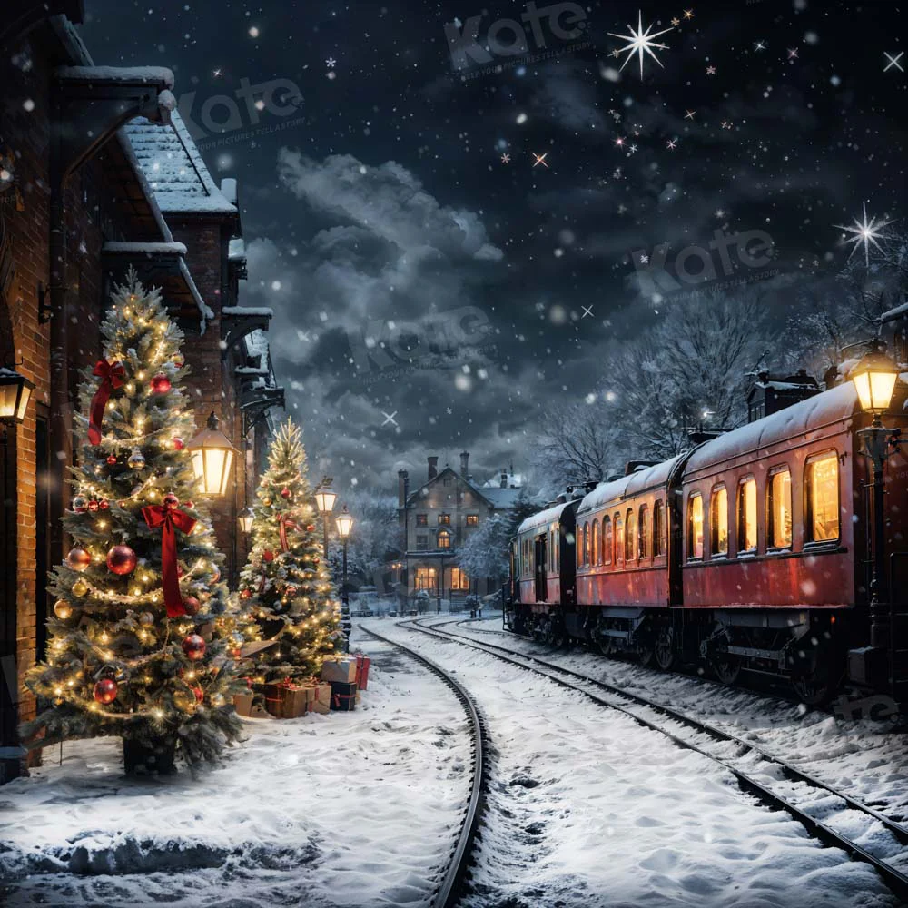 Kate Winter Christmas Tree Train Backdrop Designed by Emetselch - Image 4
