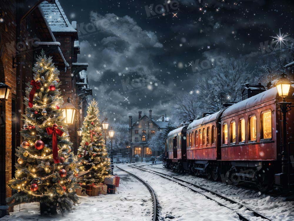 Kate Winter Christmas Tree Train Backdrop Designed by Emetselch - Image 5