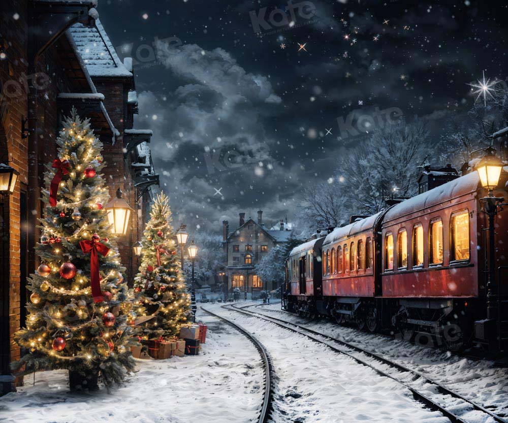 Kate Winter Christmas Tree Train Backdrop Designed by Emetselch - Image 6