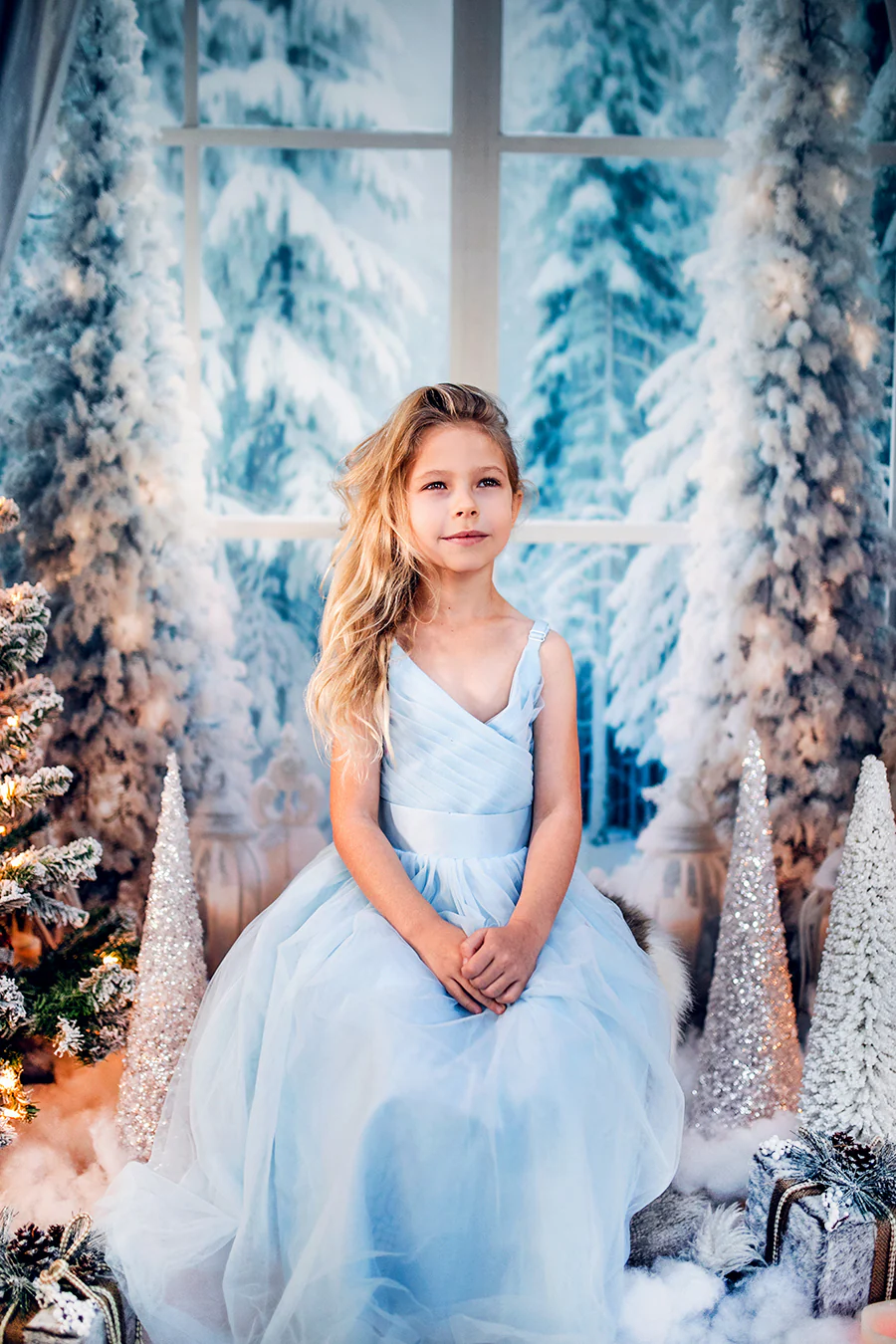 Kate Winter Christmas Tree Window Backdrop Designed by Emetselch - Image 3
