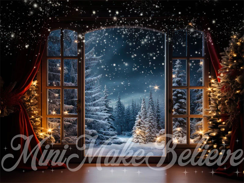 Kate Winter Christmas Trees Snowy Window Backdrop Designed by Mini MakeBelieve - Image 2