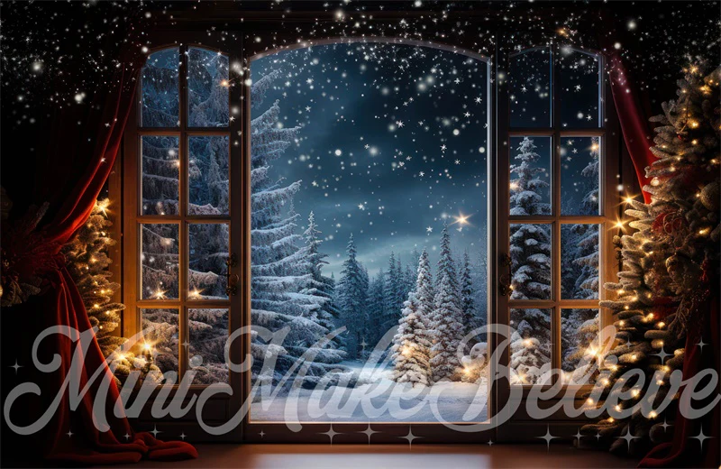 Kate Winter Christmas Trees Snowy Window Backdrop Designed by Mini MakeBelieve - Image 3