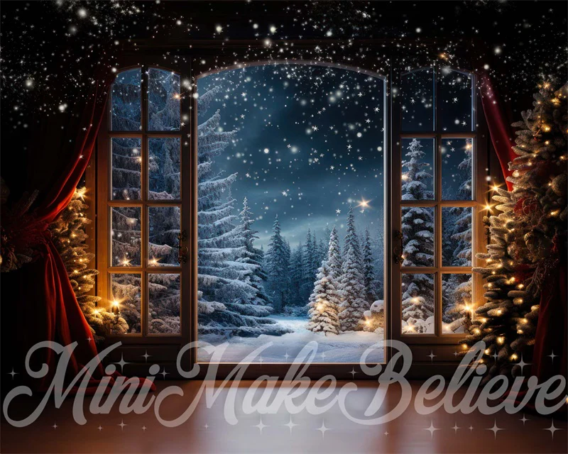 Kate Winter Christmas Trees Snowy Window Backdrop Designed by Mini MakeBelieve - Image 4
