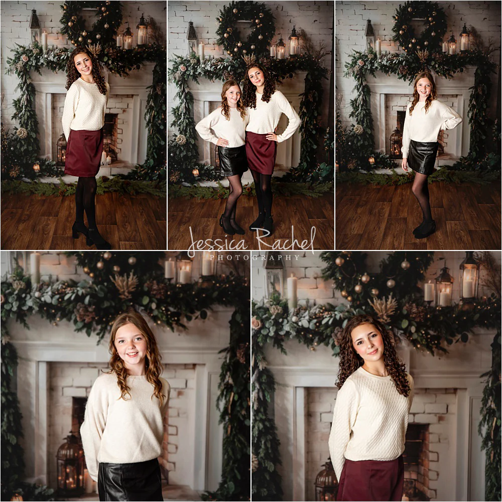 Kate Winter Christmas White Brick Fireplace Backdrop Designed by Emetselch - Image 6