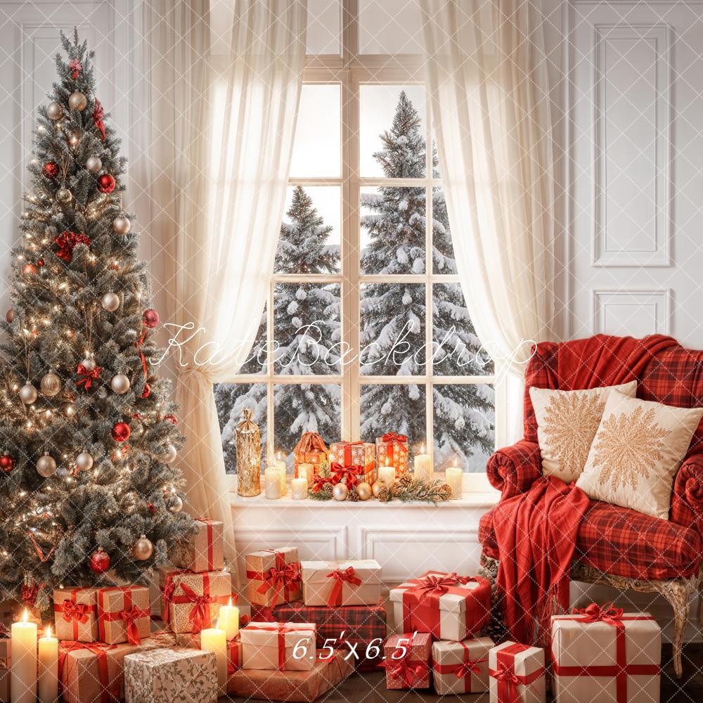 Kate Winter Christmas White Curtain Window Room Backdrop Designed by Emetselch - Image 2