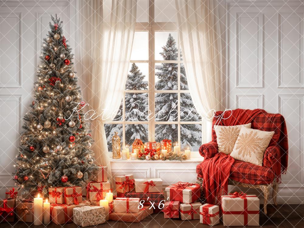 Kate Winter Christmas White Curtain Window Room Backdrop Designed by Emetselch - Image 3