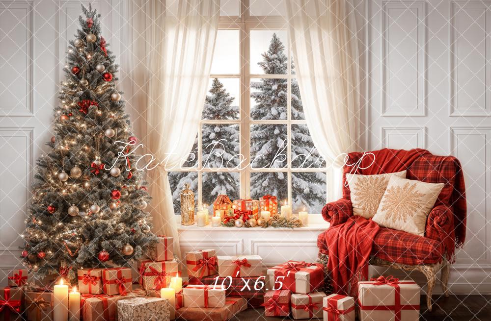 Kate Winter Christmas White Curtain Window Room Backdrop Designed by Emetselch - Image 4