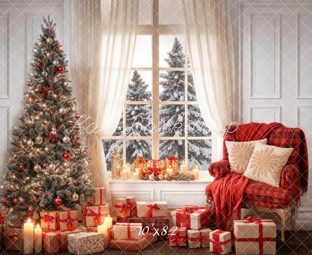 Kate Winter Christmas White Curtain Window Room Backdrop Designed by Emetselch - Image 5
