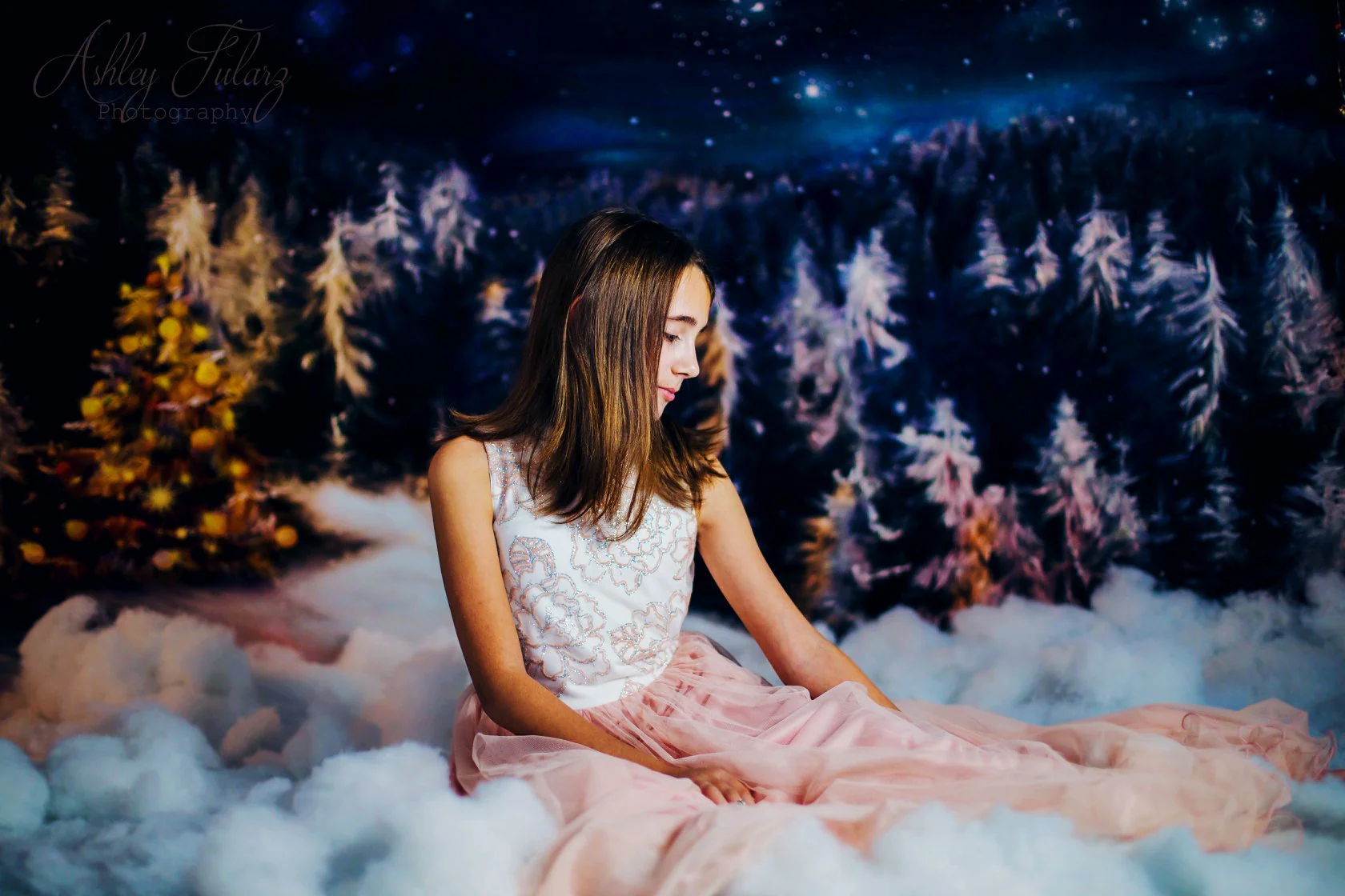 Kate Winter Dream Christmas Night Trees Backdrop for Photography Designed By Jerry_Sina - Image 3