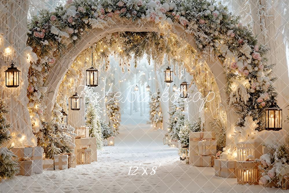 Kate Winter Floral Arch Presents Lanterns Backdrop Designed by Emetselch - Image 10