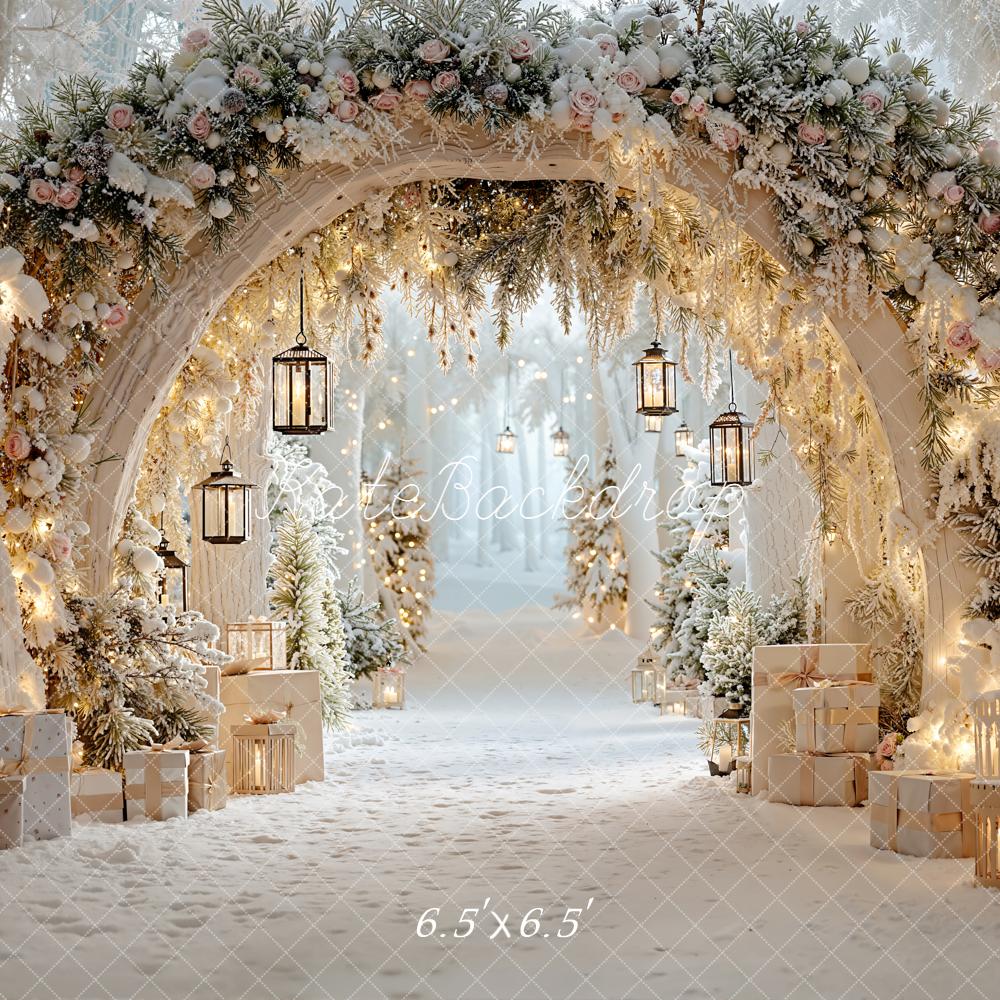 Kate Winter Floral Arch Presents Lanterns Backdrop Designed by Emetselch - Image 4